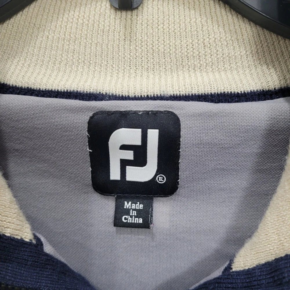 FootJoy Mens‎ Wool Full Zip Golf Sweater Navy Blue Windowpane Lined XLarge FJ